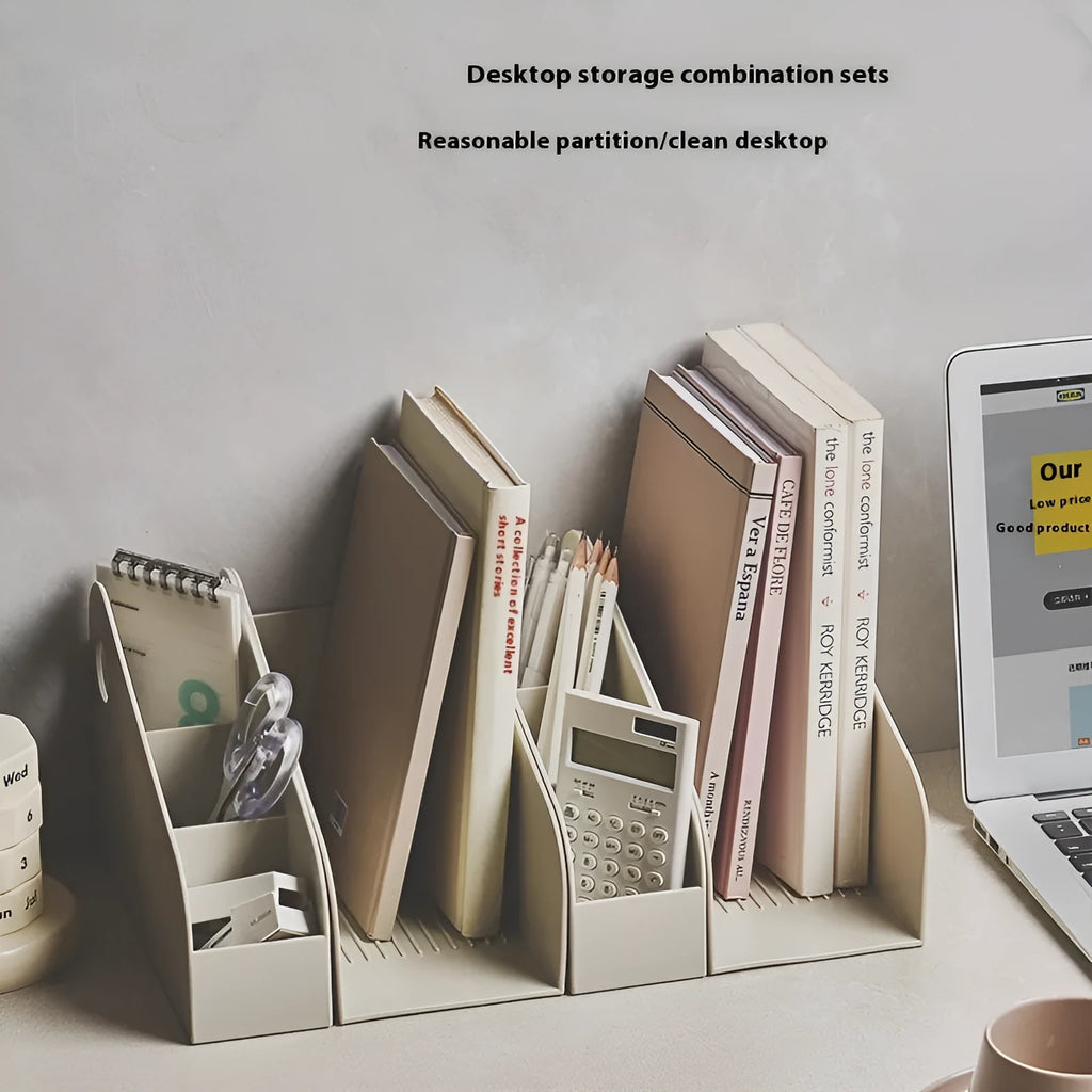Desktop plastic storage box with two-layer grid design in ivory white colour