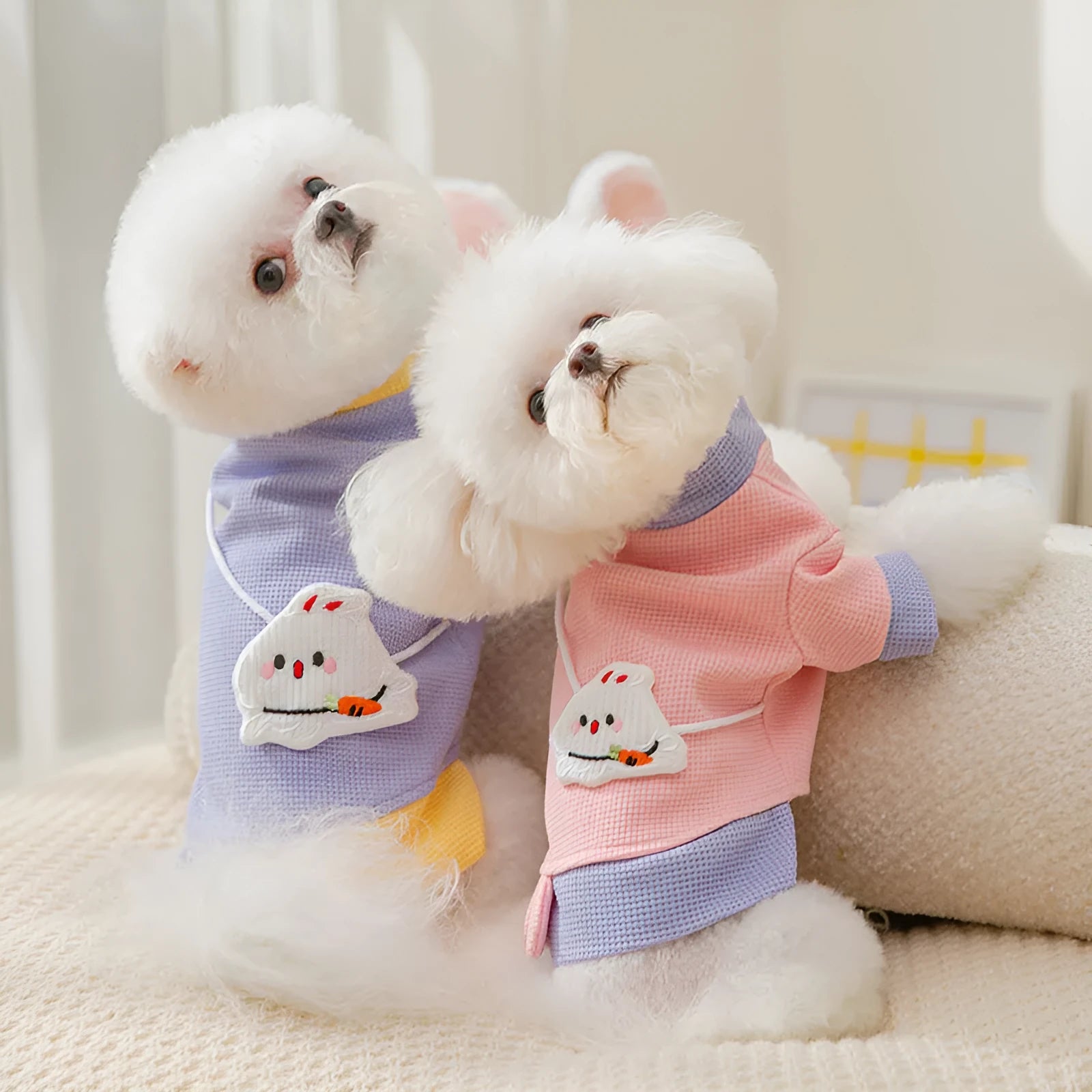 Cartoon bear print pet dog hoodie for small dogs in pink colour, lightweight and machine washable