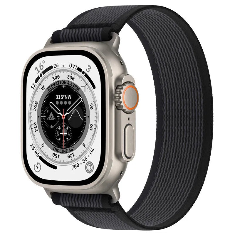 Nylon Apple Watch replacement band with integrated single-ring strap in various colours