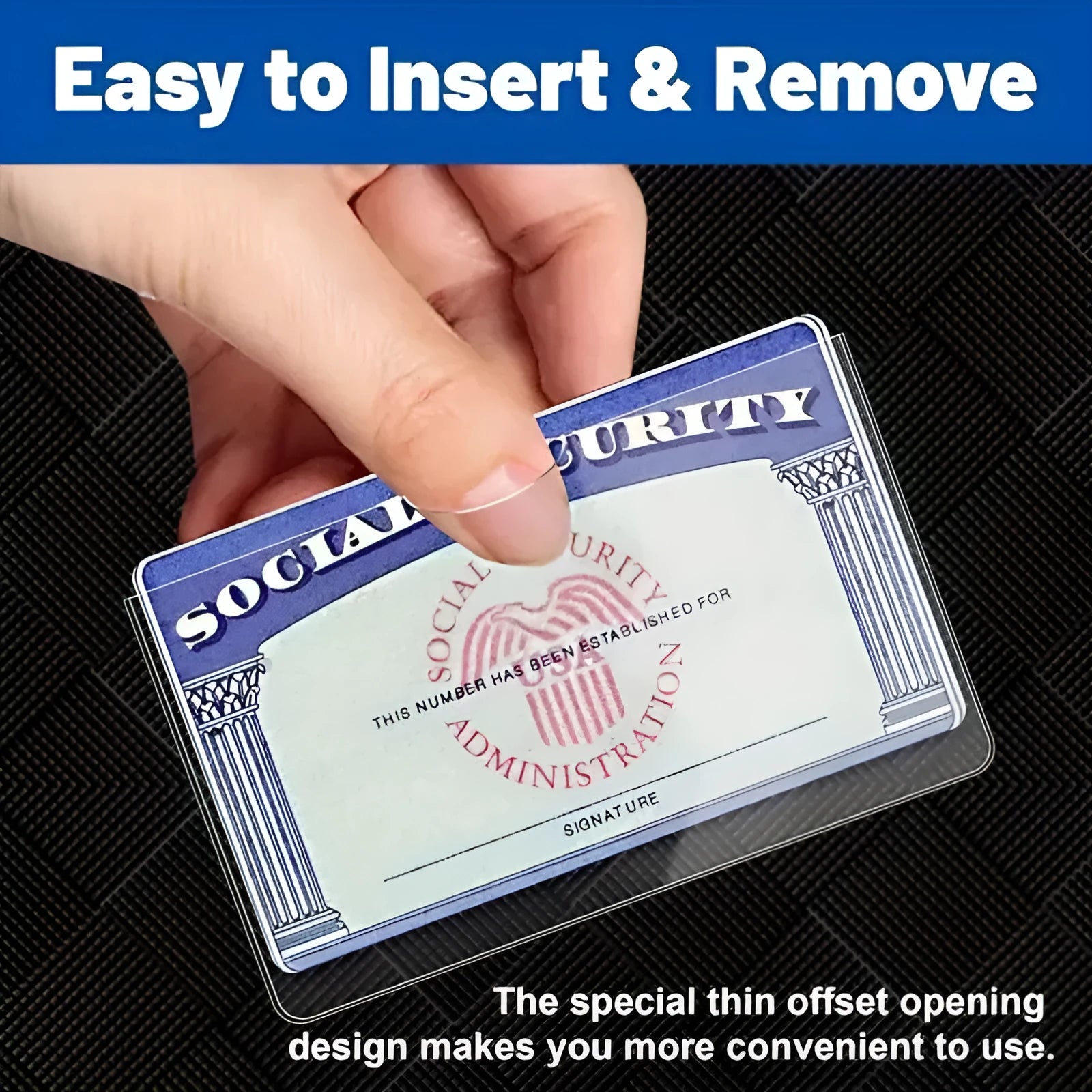 Transparent PVC ID card holder protecting social security card