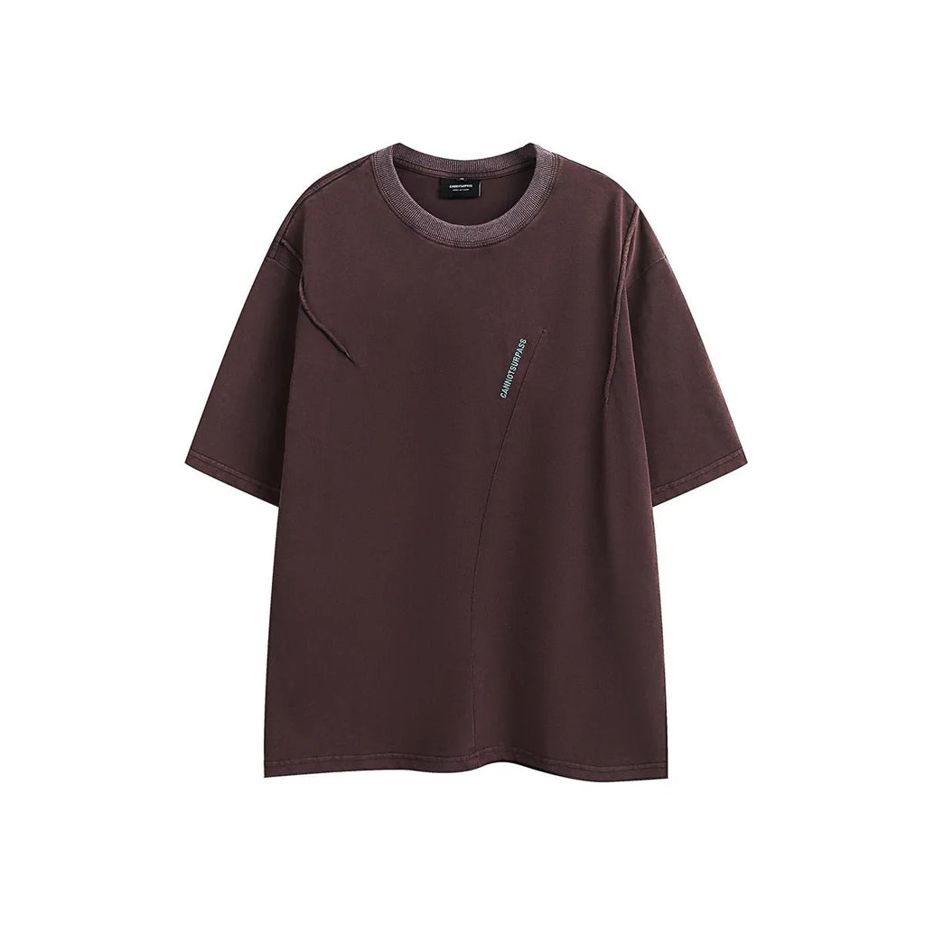 Black and purple loose-fit embroidered retro short-sleeved cotton t-shirt on a hanger