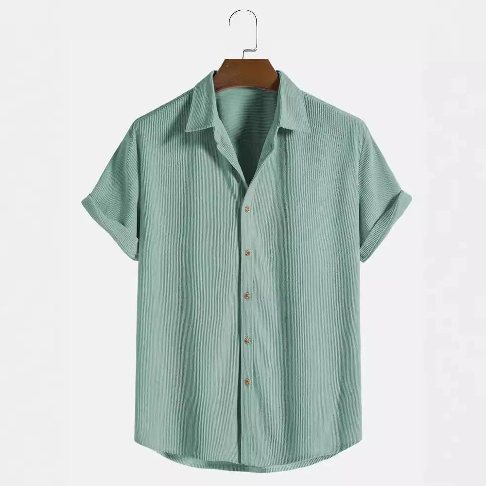 Men's casual short-sleeved polyester cardigan shirt in multiple colours and sizes