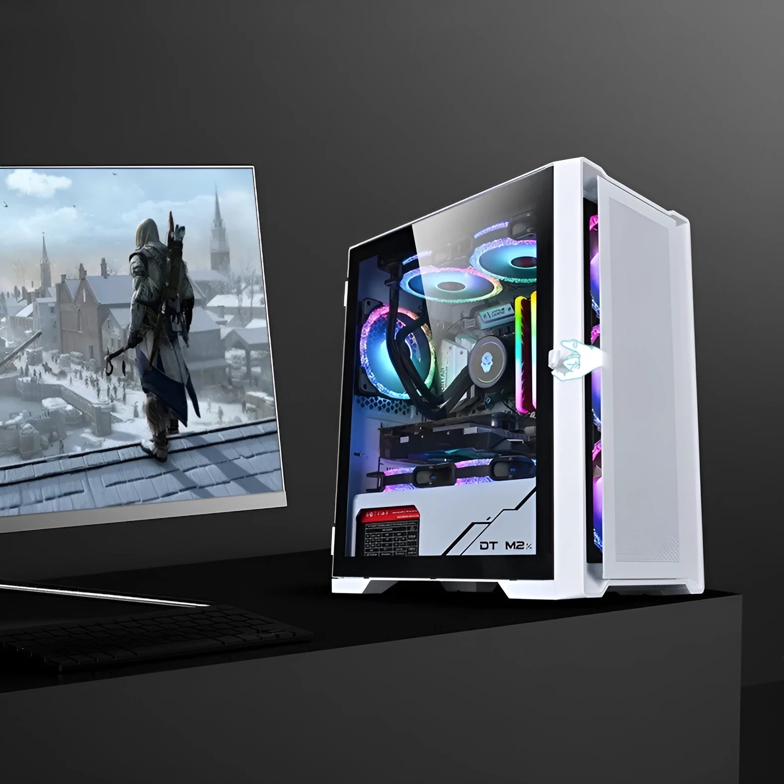Wide body tempered glass computer case black vertical desktop chassis with front USB 3.0 port and ITX motherboard support
