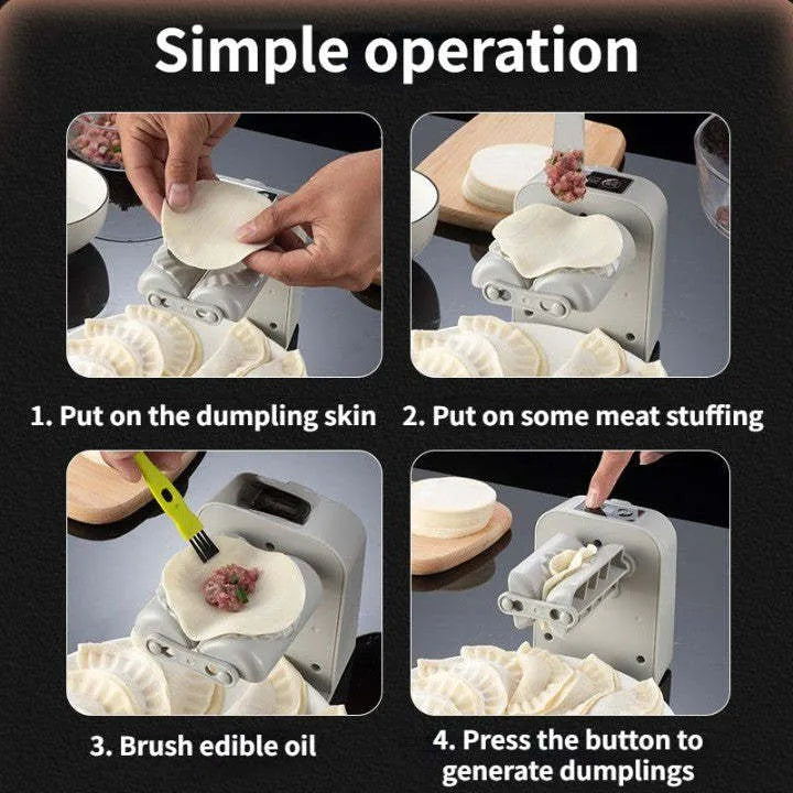 White electric dumpling maker machine with modern design on kitchen countertop