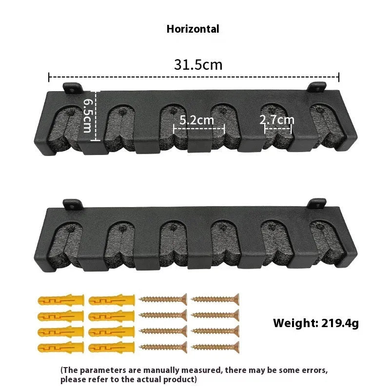 Black ABS plastic wall-mounted fishing rod holder rack with self-tapping screws