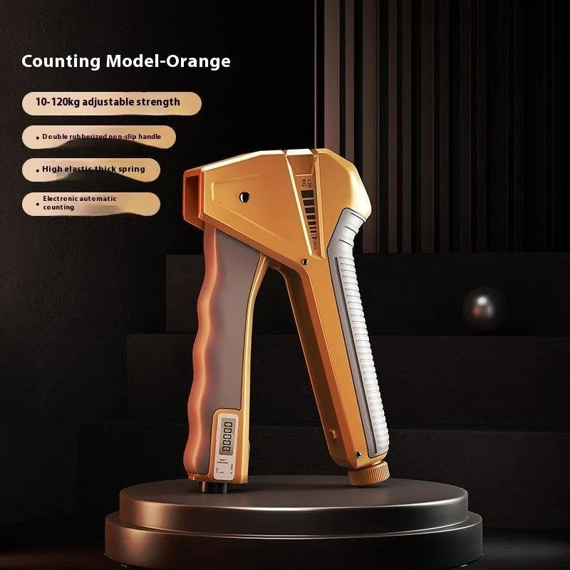 Adjustable hand gripper with spring mechanism showing 5-60kg resistance range in black colour option