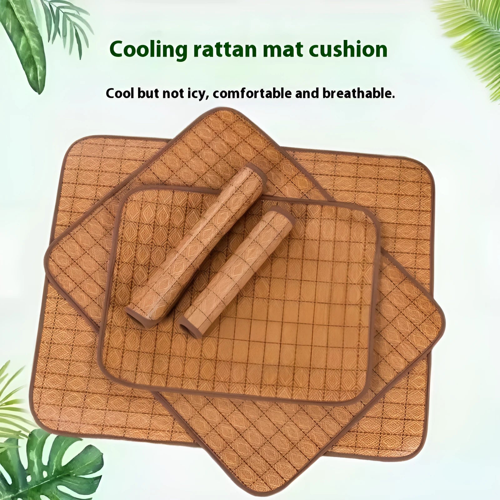 Brown woven rattan cooling mat for dogs, shown in a large size.