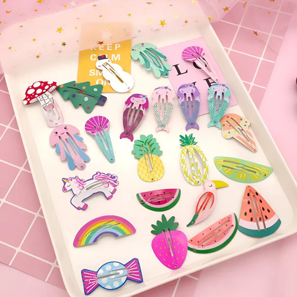Metal children's hair barrette with colourful baked varnish printing of watermelon design