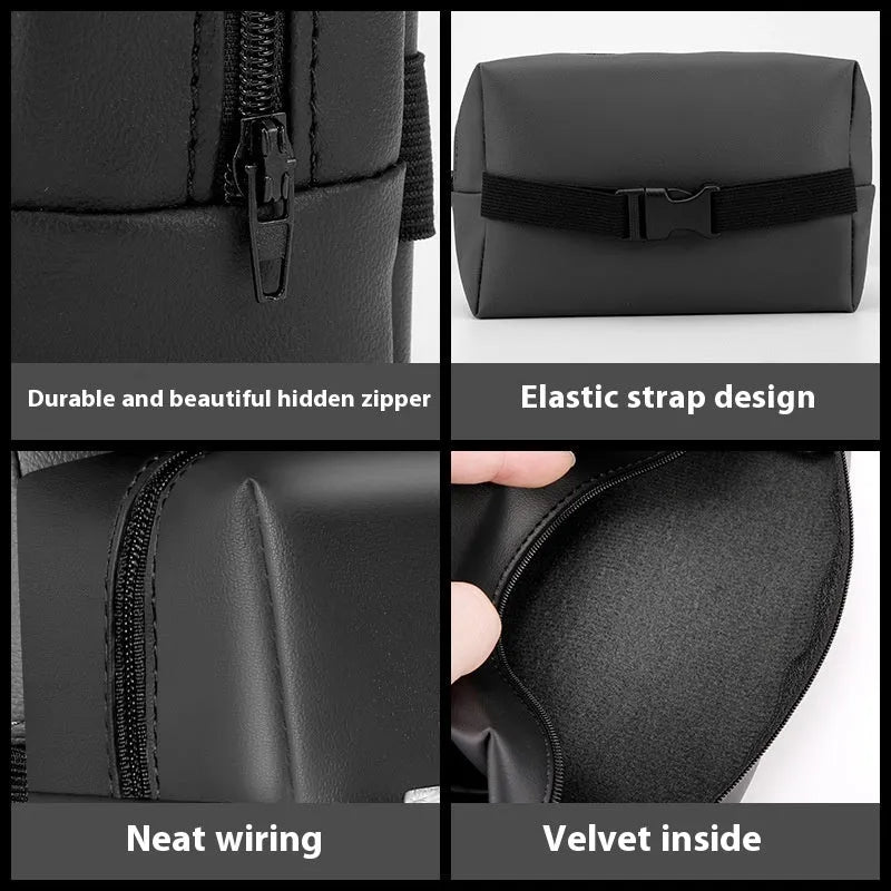 Leather car tissue paper extraction box in black, 18cm by 12.5cm by 9cm
