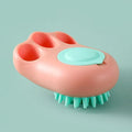 Blue silicone claw pet bath brush with non-slip handle for dog and cat grooming.