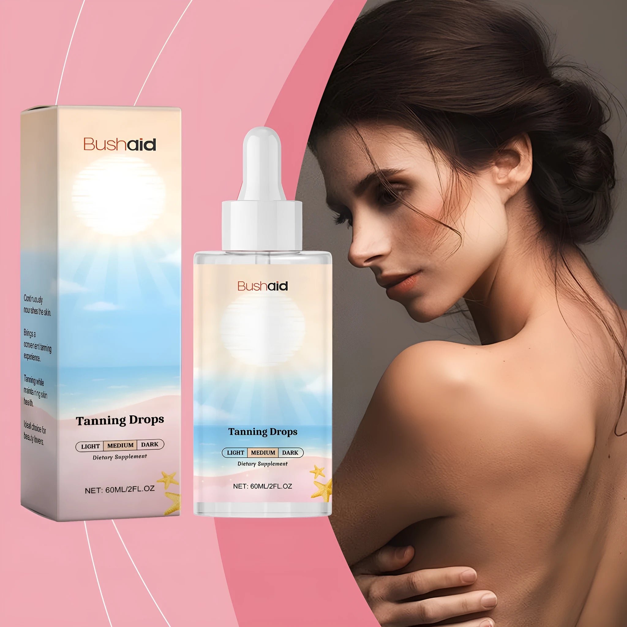 60ml tanning drops in squeeze bottle for sun-free skin colour enhancement