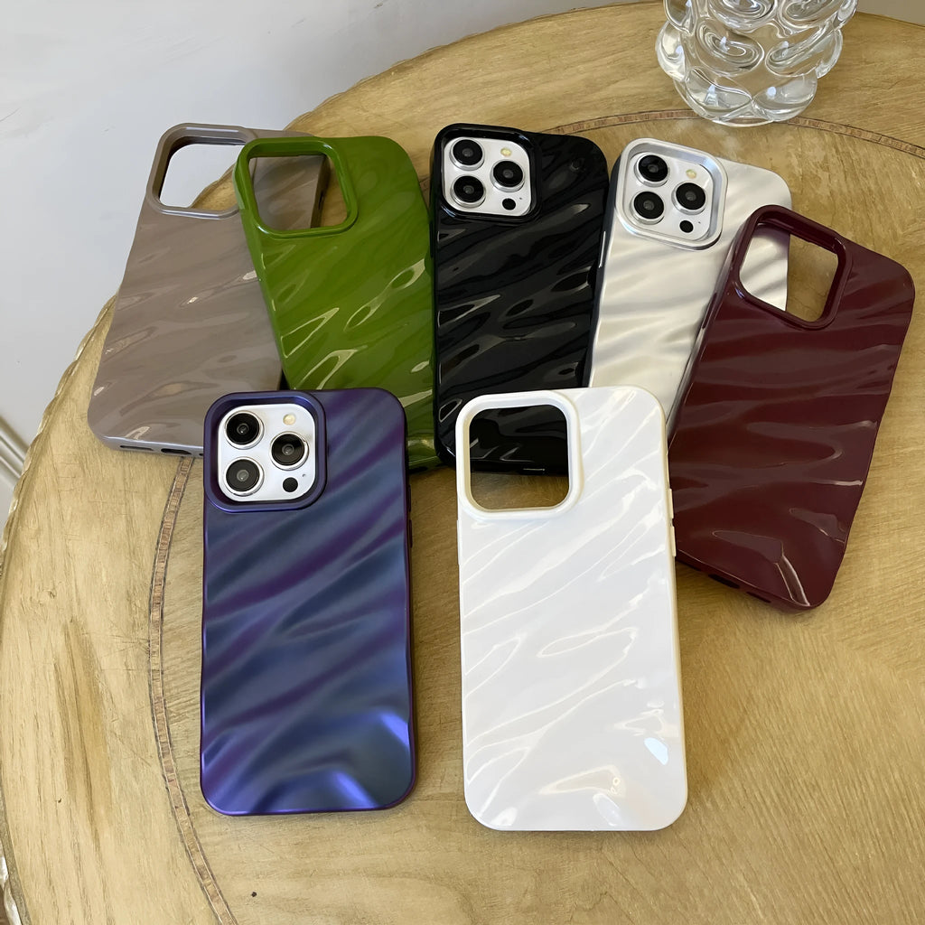 Wave pleated TPU phone case for Apple iPhone 17 in burgundy colour showing textured pattern
