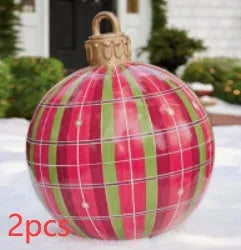 60cm diameter PVC inflatable Christmas ball decoration in various colour patterns