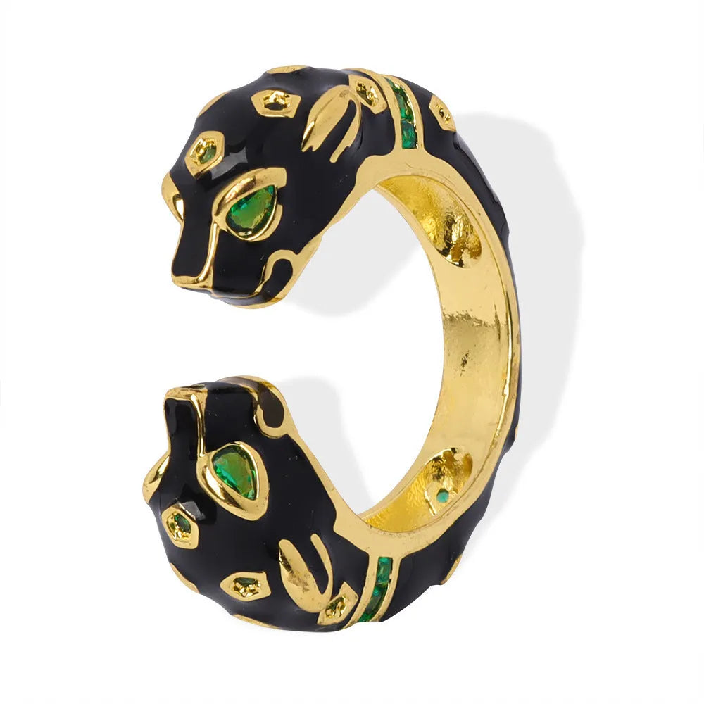 Black cheetah pattern geometric open ring for women in No 7 size