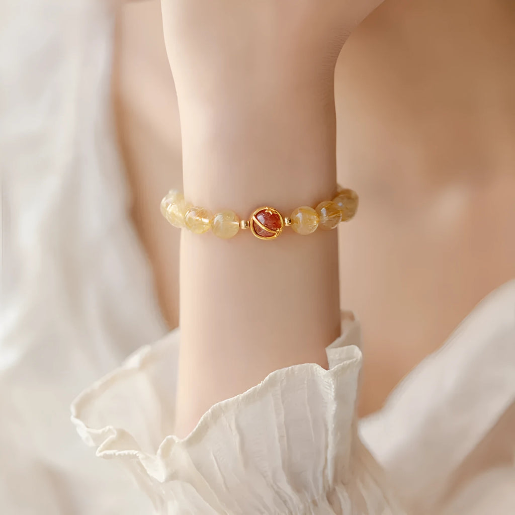 Natural citrine gold rutilated quartz crystal bracelet in Korean diamond style