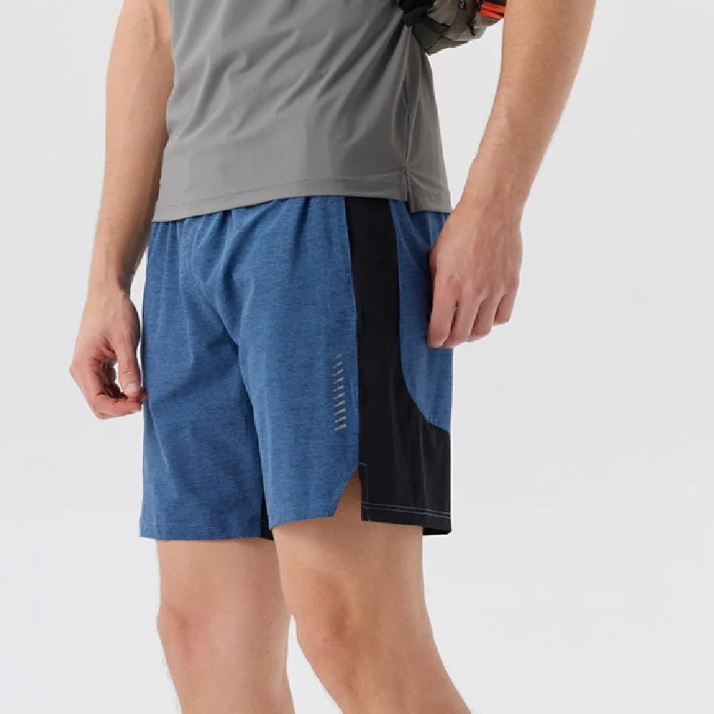 Men's forest green five-point spandex shorts laid flat, showing mid waist and short length.