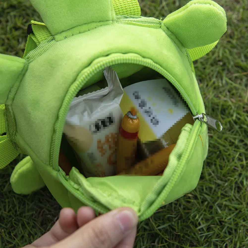 Cartoon turtle shape dog backpack with harness, brown colour, showing metal zipper and storage compartment