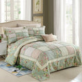Pure cotton quilted bedding three-piece set showing bedspread and pillowcases