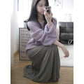 Purple ice silk women's blouse with princess sleeves and shoulder strap detail