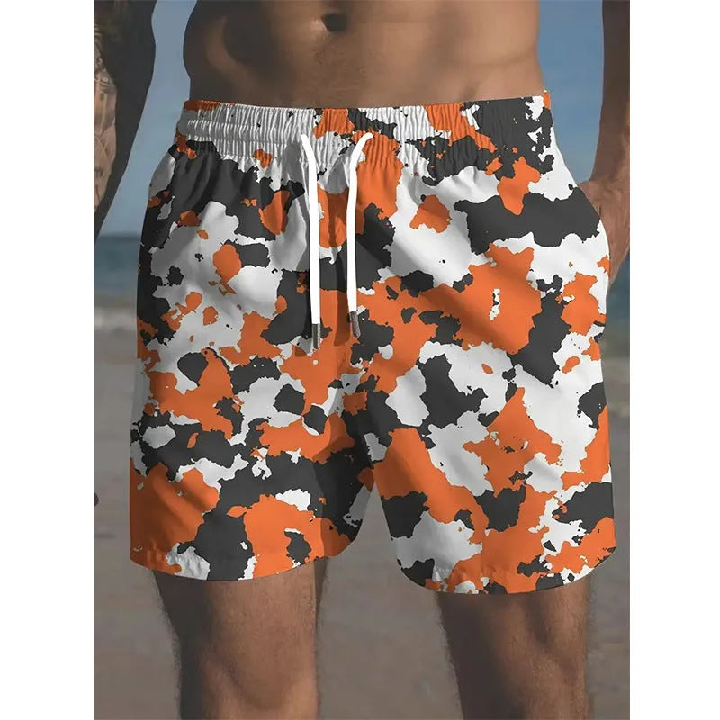 Men's polyester beach shorts with micro-elastic fabric in solid colours for travel and casual wear