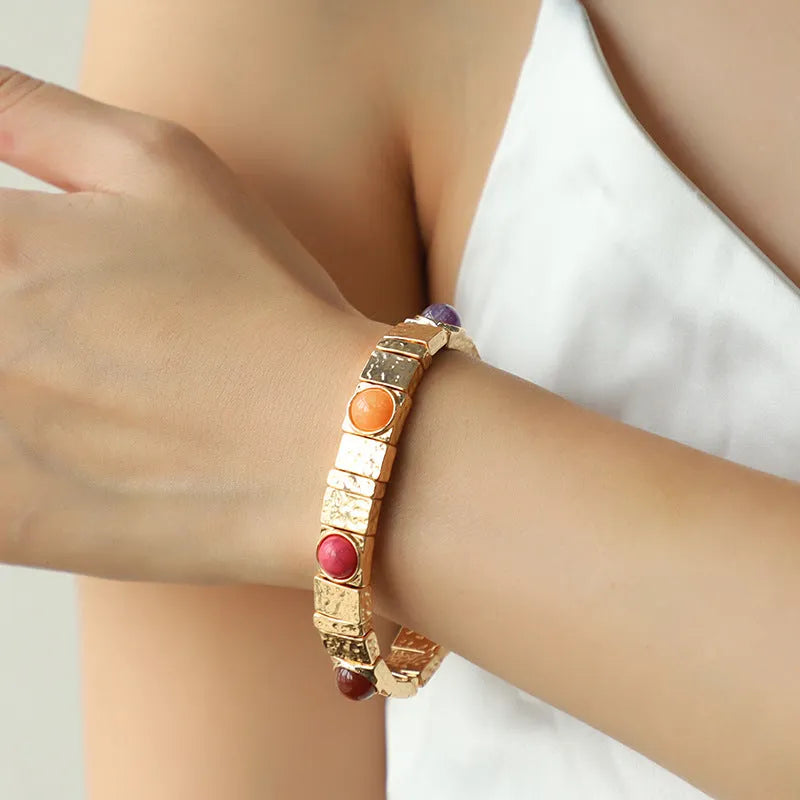 Retro quadrilateral imitation jewellery bracelet in zinc alloy, multiple colour options including DNXB04106