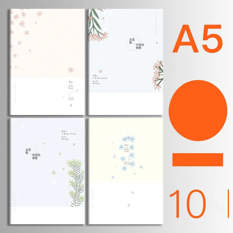 Ten soft cover thread-bound notebooks in A5 and B5 sizes with various designs