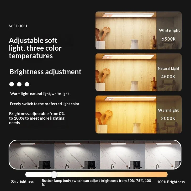 White plastic LED induction cabinet light with sensor, 24cm, rechargeable battery, no-drilling mount