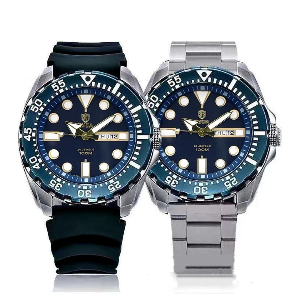 Men's waterproof quartz watch with luminous hands and sports-style case