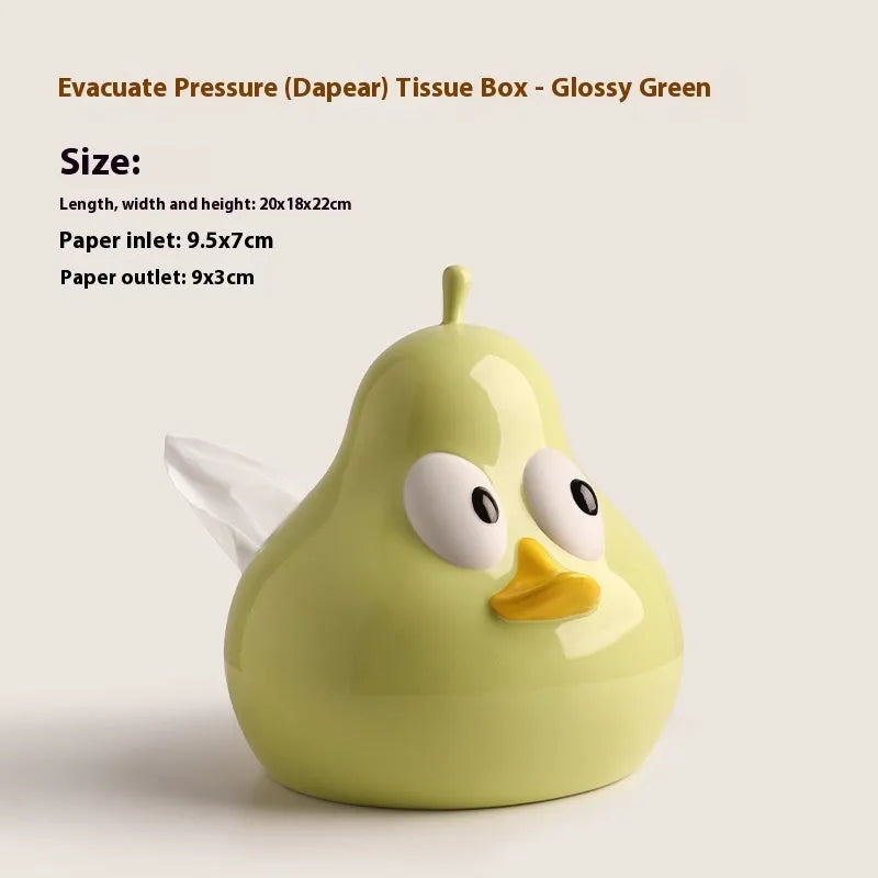 Pear-shaped ceramic tissue box holder with animal design in green or black