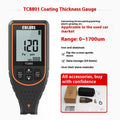 Black TC880 coating thickness gauge with iron and aluminium calibration substrates and portable bag for car paint measurement