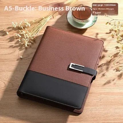 A5 soft PU leather business notebook in brown, black, green, red, or blue with gift box option