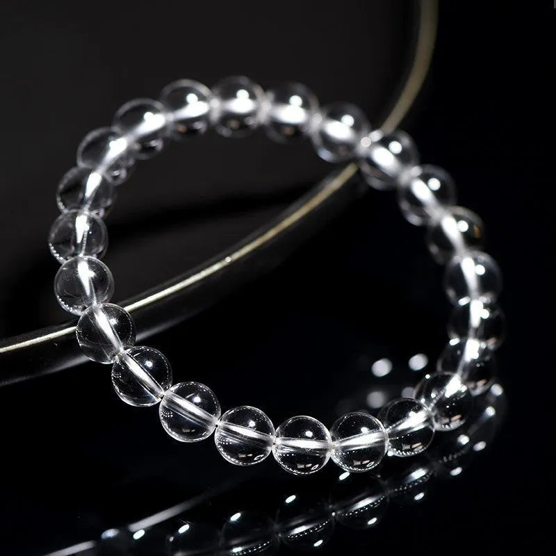 Natural Donghai old materials white crystal bracelet with round beads in five sizes from 6mm to 14mm