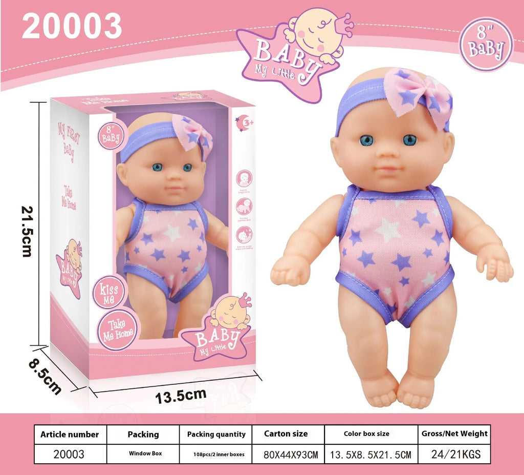 A 21.5cm tall vinyl simulation baby doll figurine in a colour box.