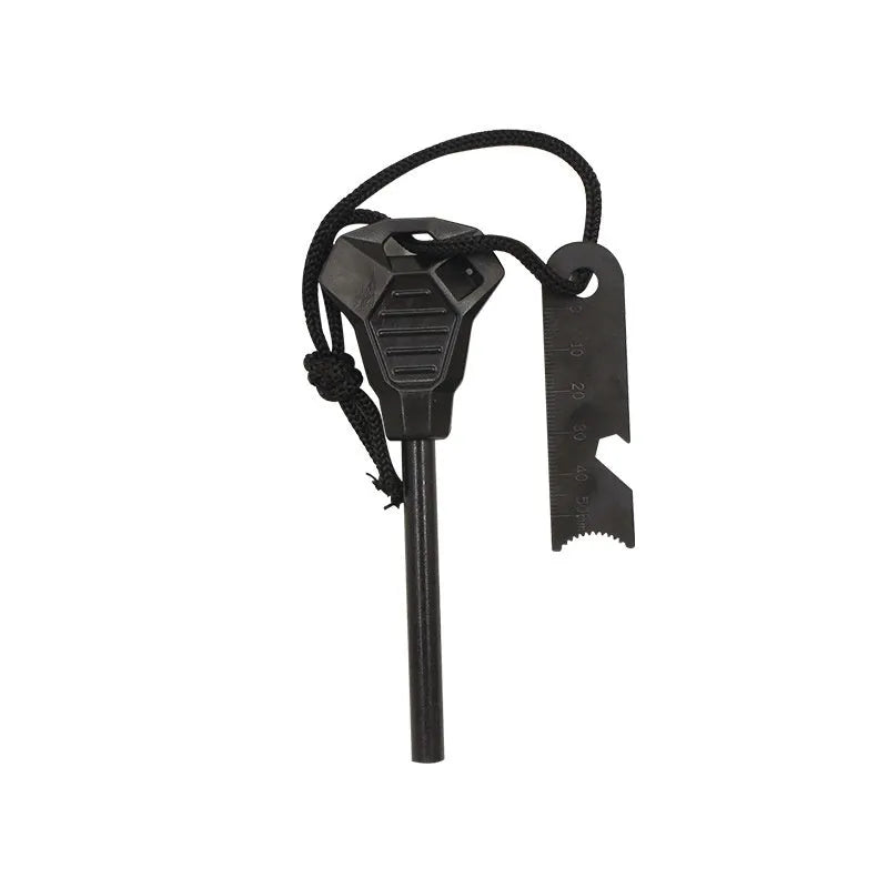 Black outdoor multifunctional flint with magnesium rod and stainless steel scraper tools