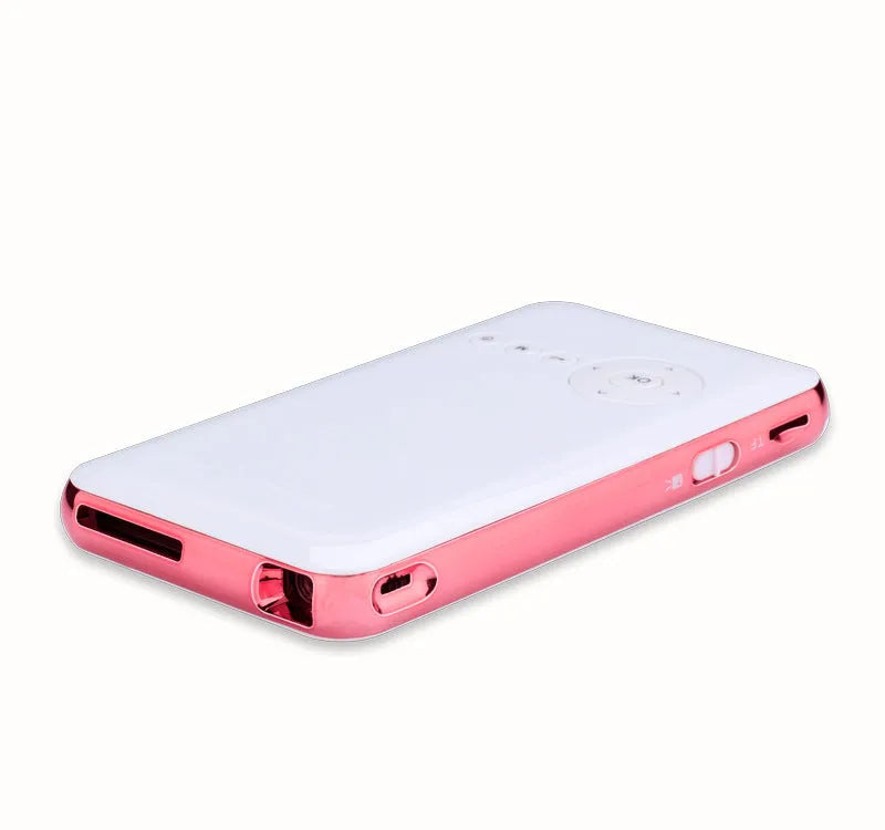 M6S white and rose gold miniature portable Android projector showing compact 145x80mm dimensions