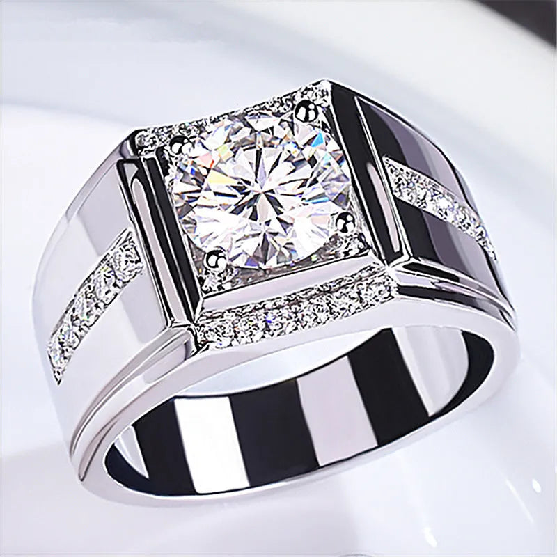 Men's adjustable imitation moissanite ring with diamond zircon design in three electroplated colour options
