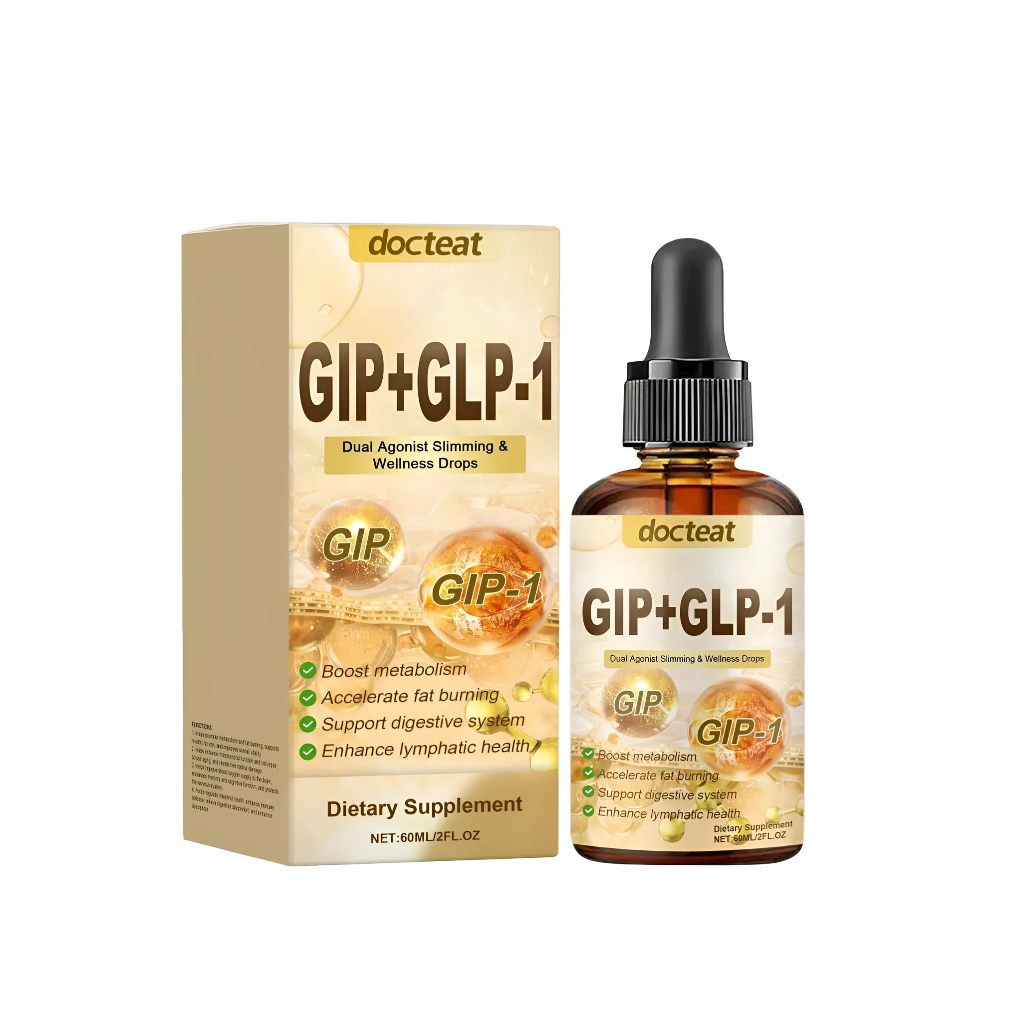 60ml bottle of intestinal support drops with dropper for digestive wellness