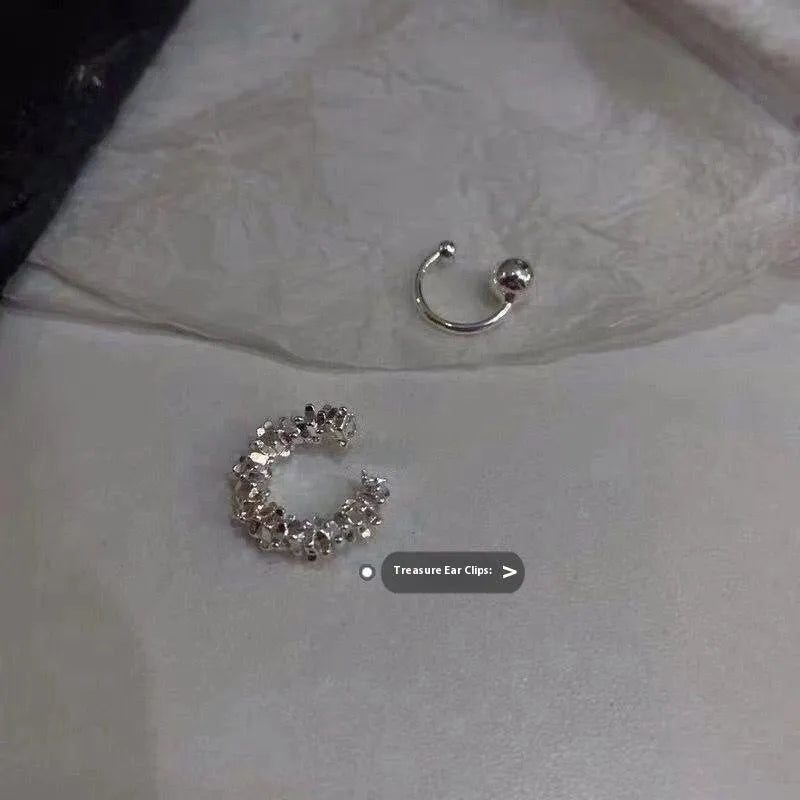 Geometric silver-tone alloy earrings with irregular frosty-style finish and ear clip fitting
