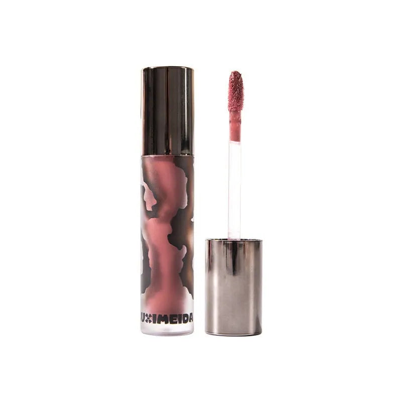 Matte lip mud lipstick tube in one of five shades: orange brown coffee, cool grey, cinnamon coffee, jujube red, or smoked purple.