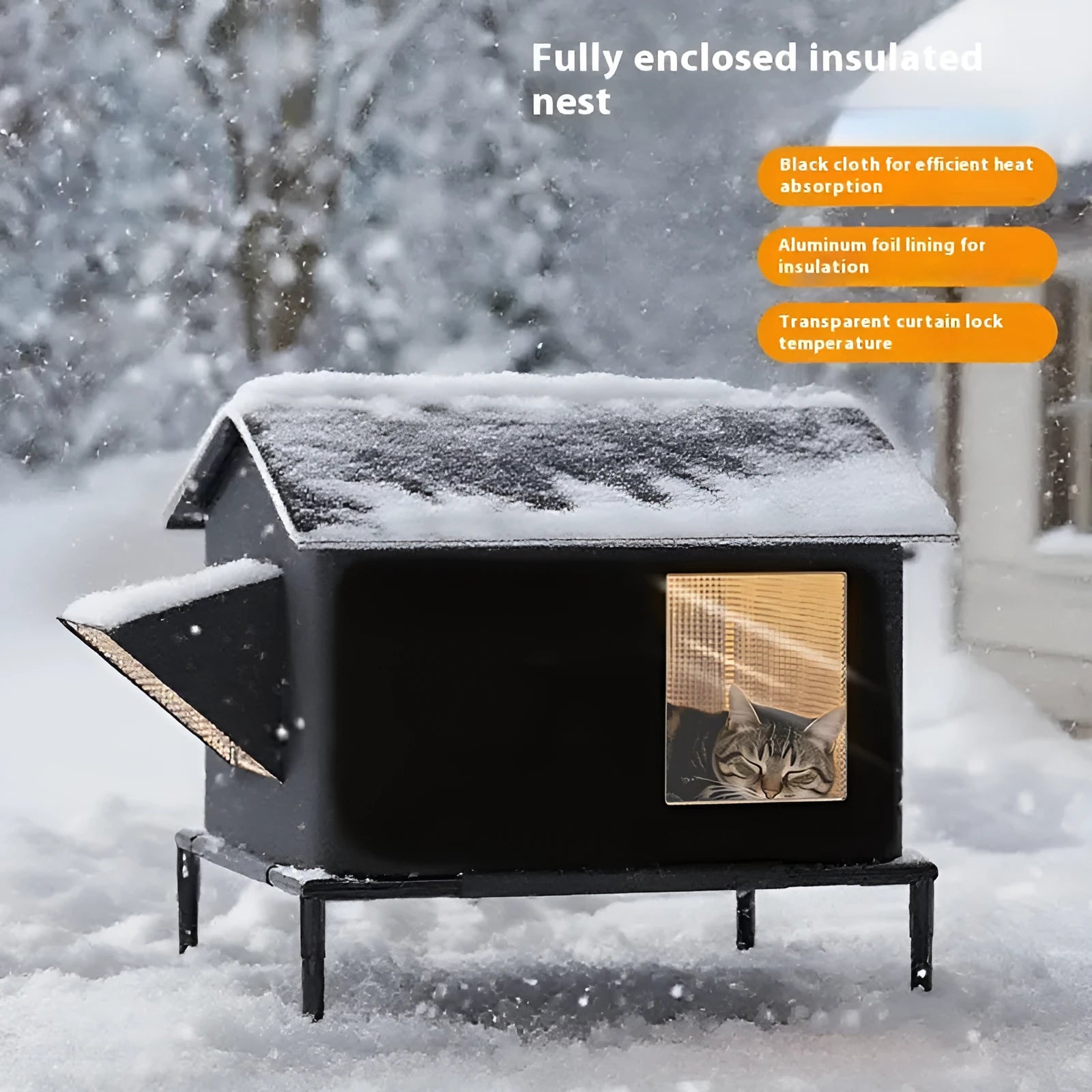 Black Oxford cloth warm outdoor pet bed kennel for cats and small dogs with lock temperature feature