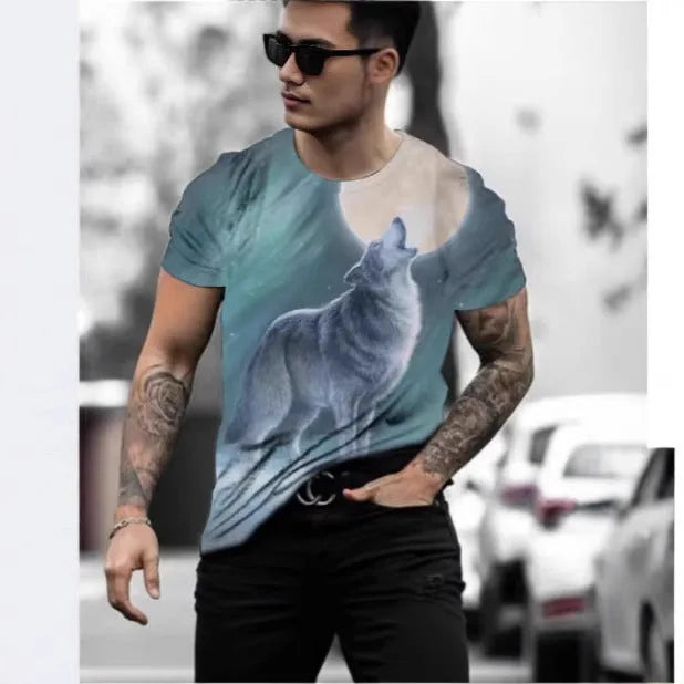 Retro 3D animal print men's short-sleeved t-shirt in polyester bird eye cloth fabric