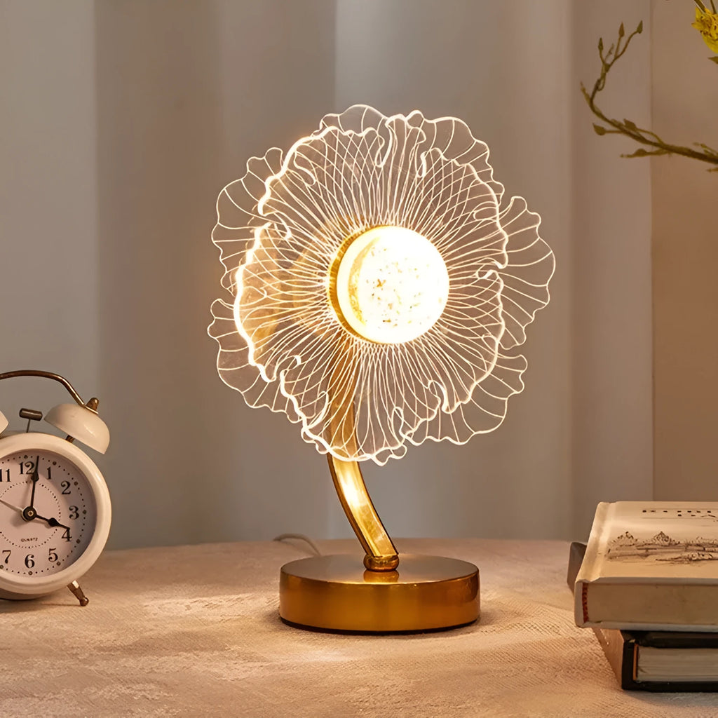 Creative acrylic table lamp with three-colour USB dimming in sunflower design