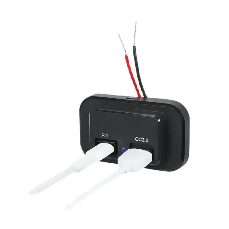 Black QC3.0 TYPE-C car charger with single interface for 36W fast charging in vehicles