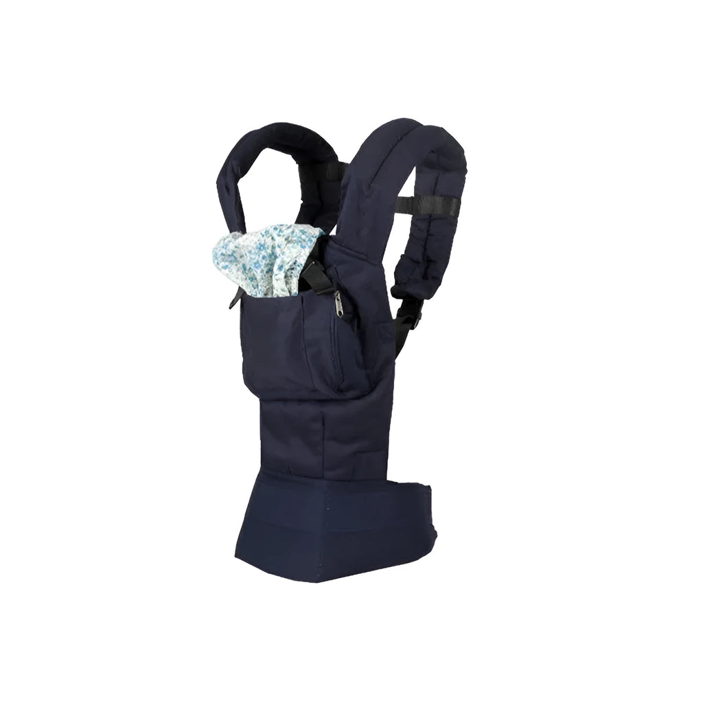 Multifunctional baby carrier in blue with fine shuttle cotton fabric and headgear for eye protection