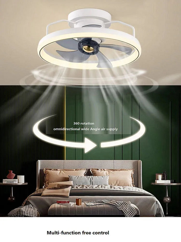 Modern simple ceiling fan with integrated light fixture showing 500mm diameter and acrylic lampshade