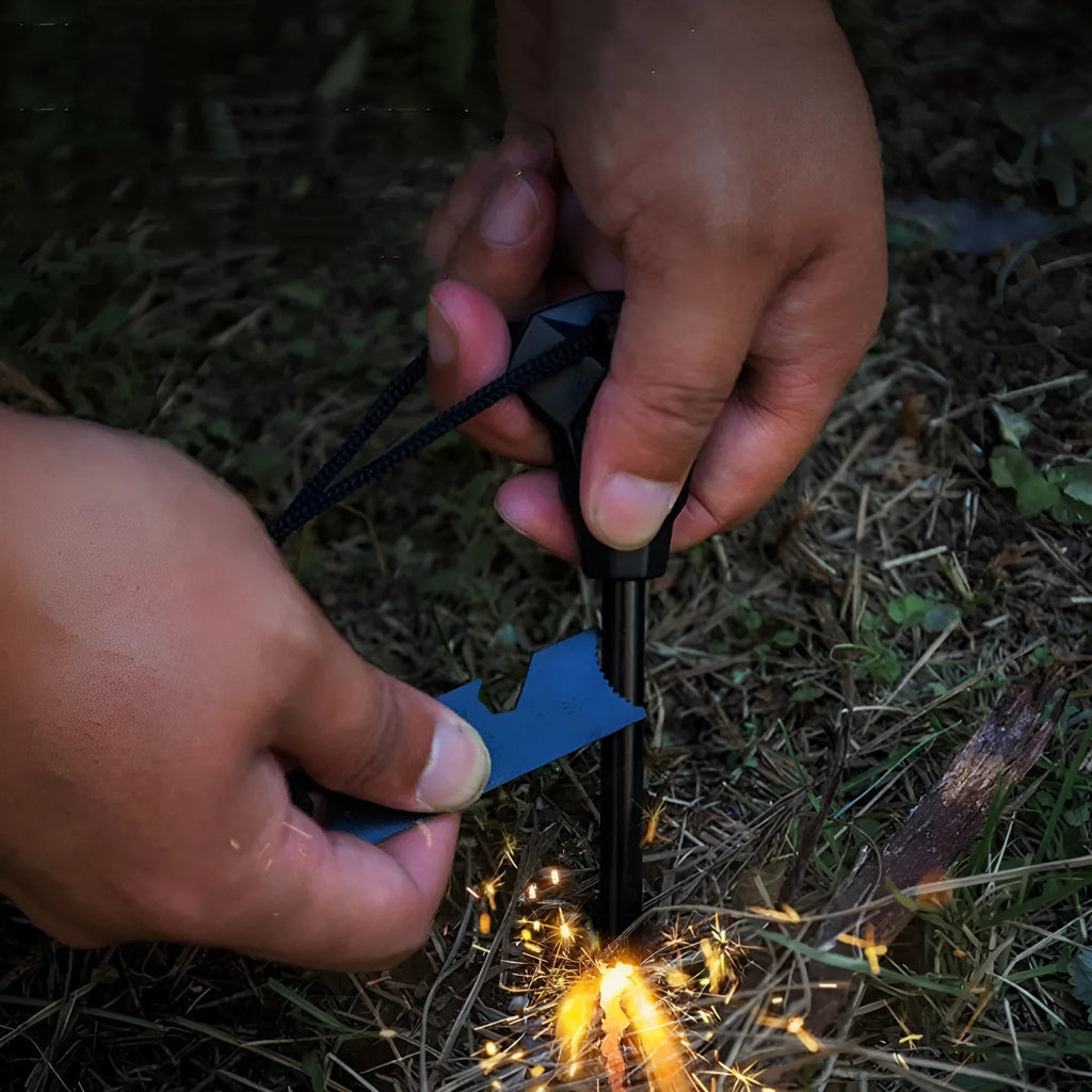 Black outdoor multifunctional flint with magnesium rod and stainless steel scraper tools