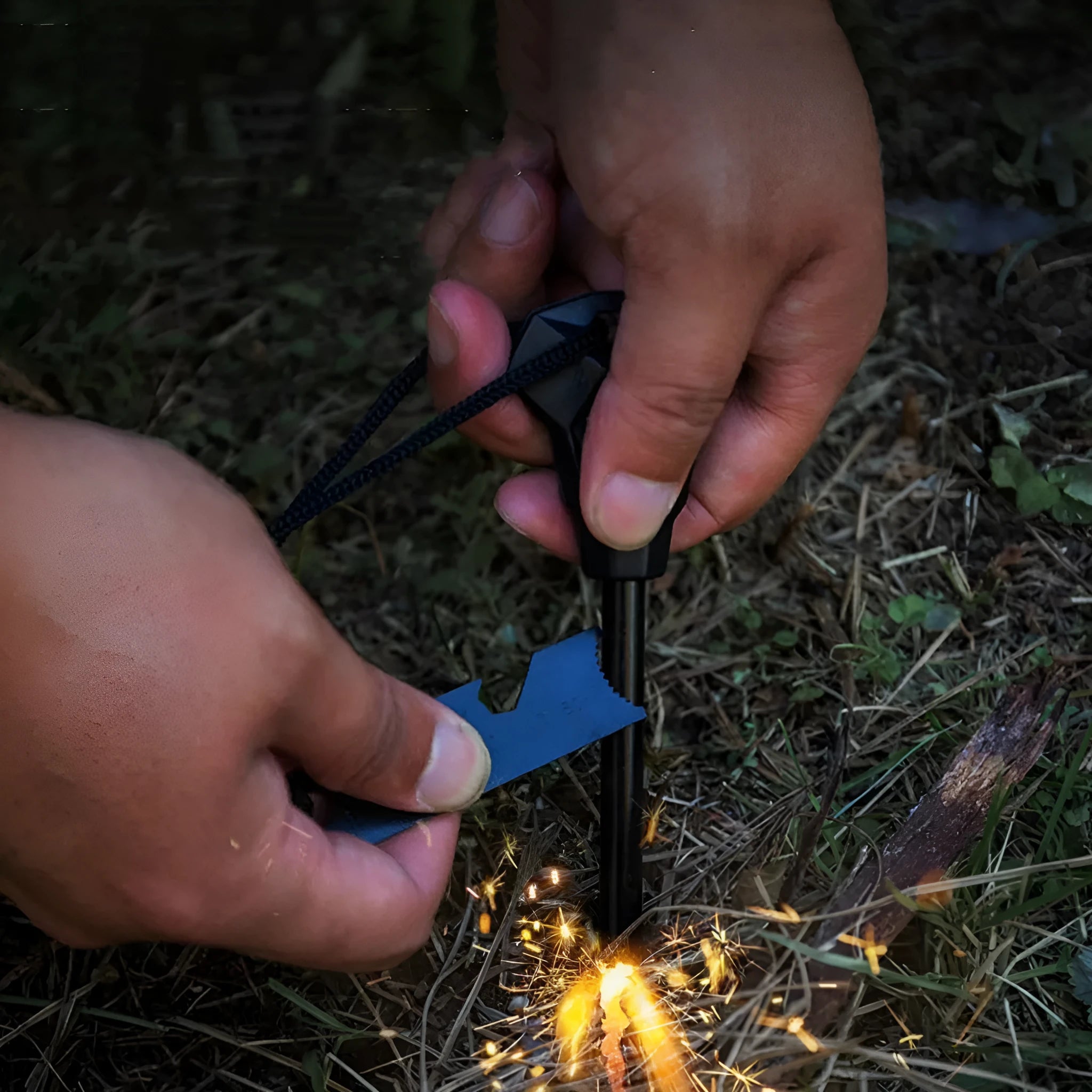 Black outdoor multifunctional flint with magnesium rod and stainless steel scraper tools
