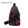 Blue Oxford cloth crossbody chest bag for men with an earphone hole and zipper.