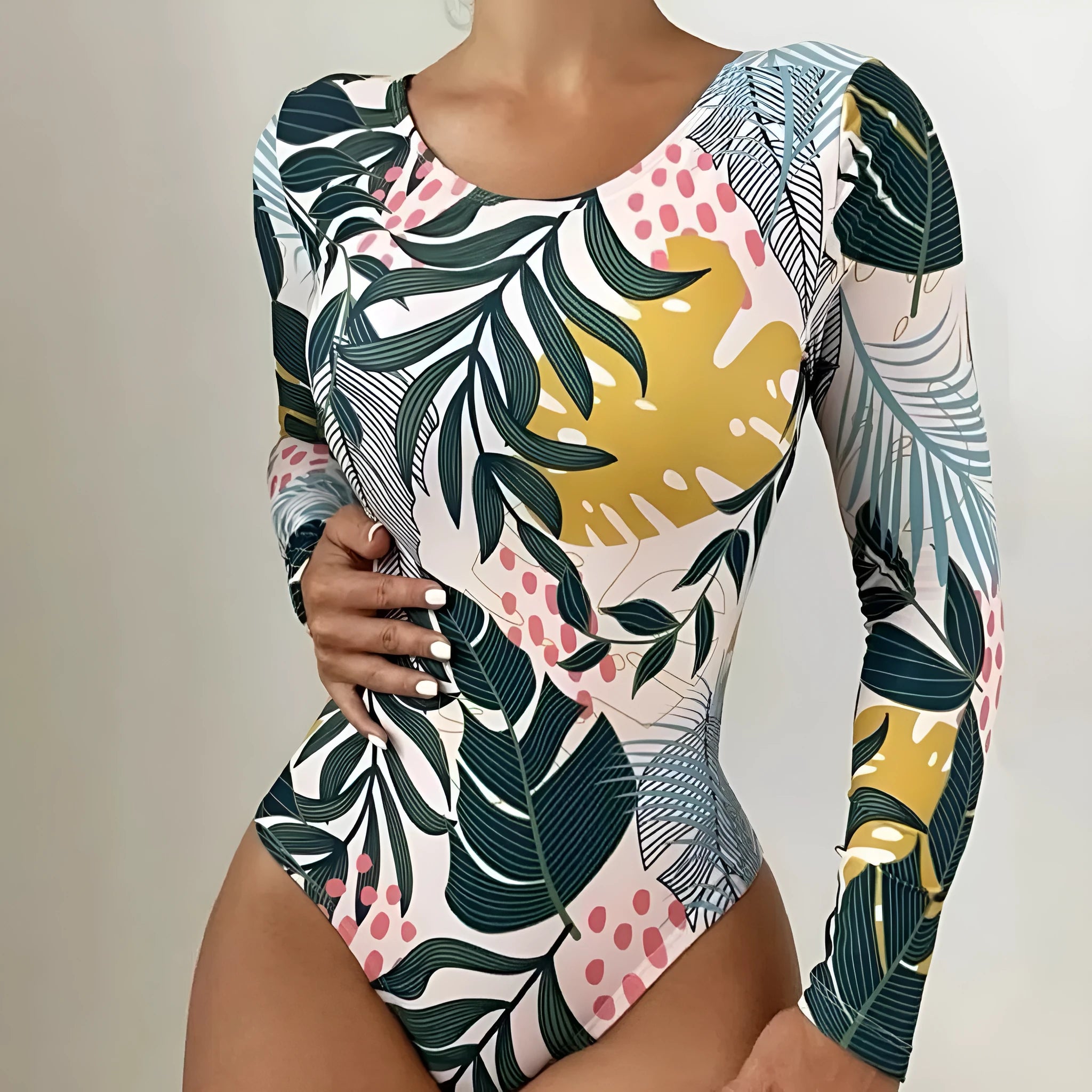 Women's floral printed one-piece swimsuit with split backless design in multiple colour options