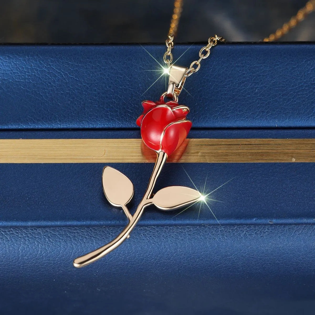Champagne gold rose-shaped copper pendant necklace on adjustable O-ring chain